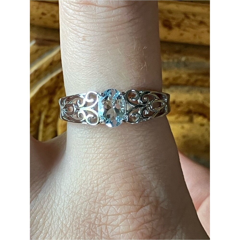 Genuine Aquamarine Sterling Silver Ring Size 9